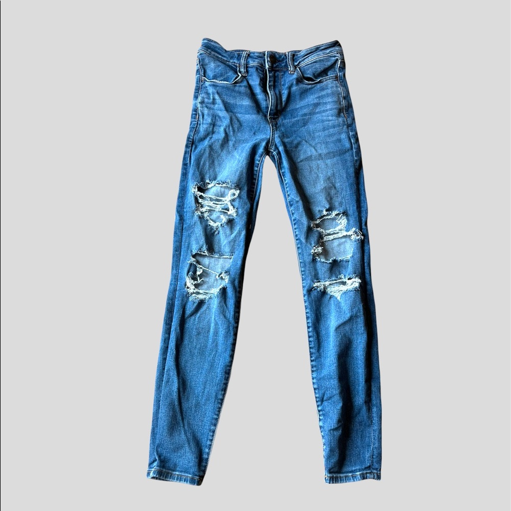 American Eagle Next Level Stretch Distressed Skinny Jeans size 8 Regular Hi Rise